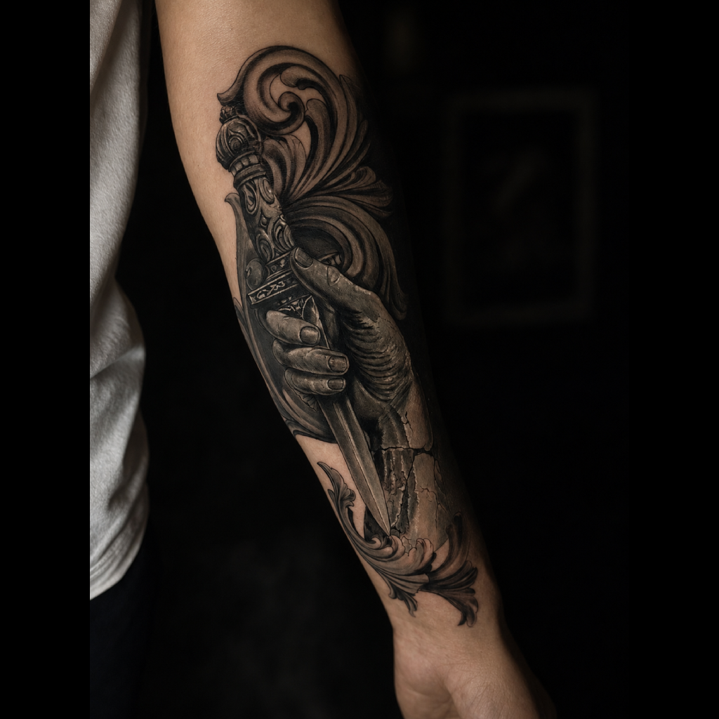 Derin kontrast ve yoğun siyah dolgulu blackwork. #blackwork #tattooartist